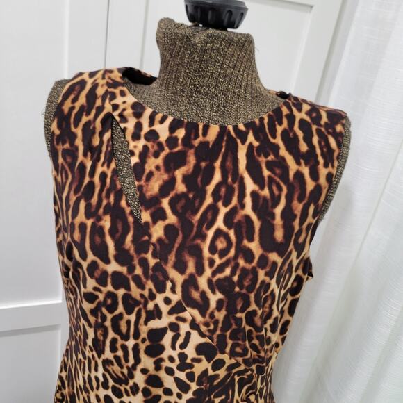 Lauren Ralph Lauren Leopard Print Jersey Knit Rouched Side Slit Neckline Size 16 - Picture 7 of 14